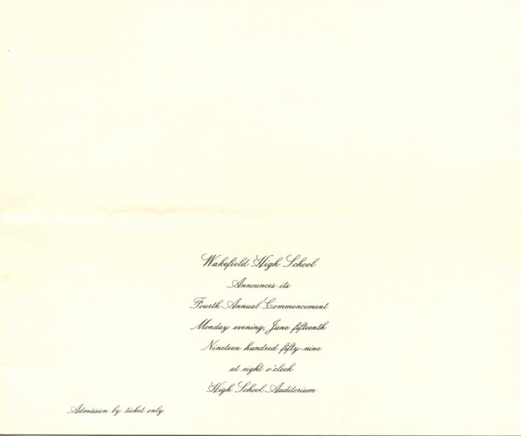 Wakefield High School 1959 Graduation Announcement - Inside